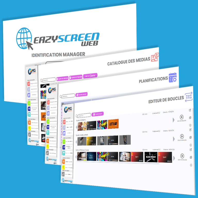 EazyScreen Web Manager - Solution de gestion centralisée en Affichage dynamique pour écrans de TV pour les centres commerciaux, restaurants, franchises clubs de fitness